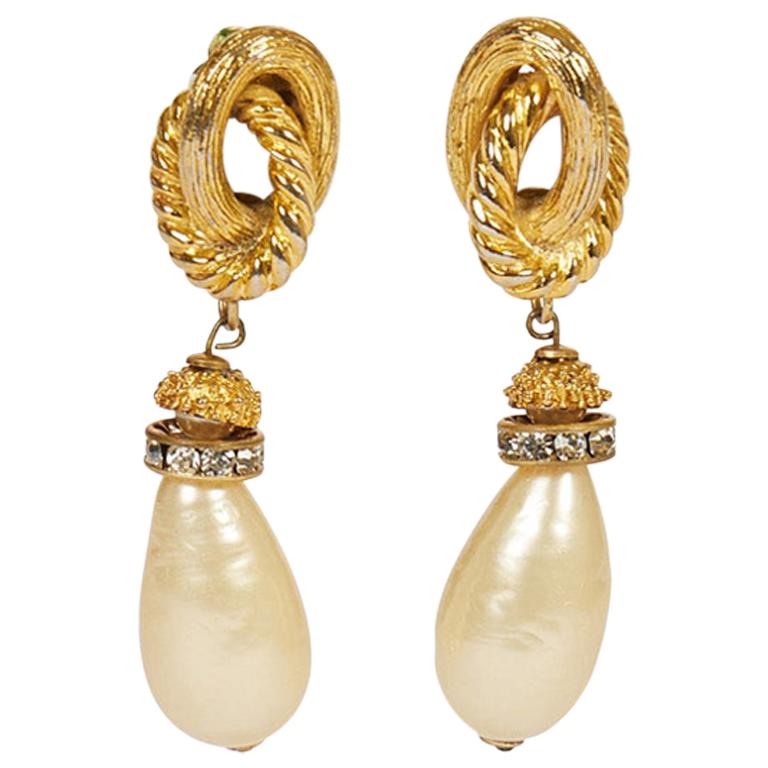 Vintage Gemstone Faux Pearl Dangle Drop Earrings