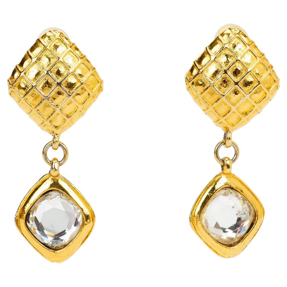 Chanel 70's Waffle Crystal Earrings