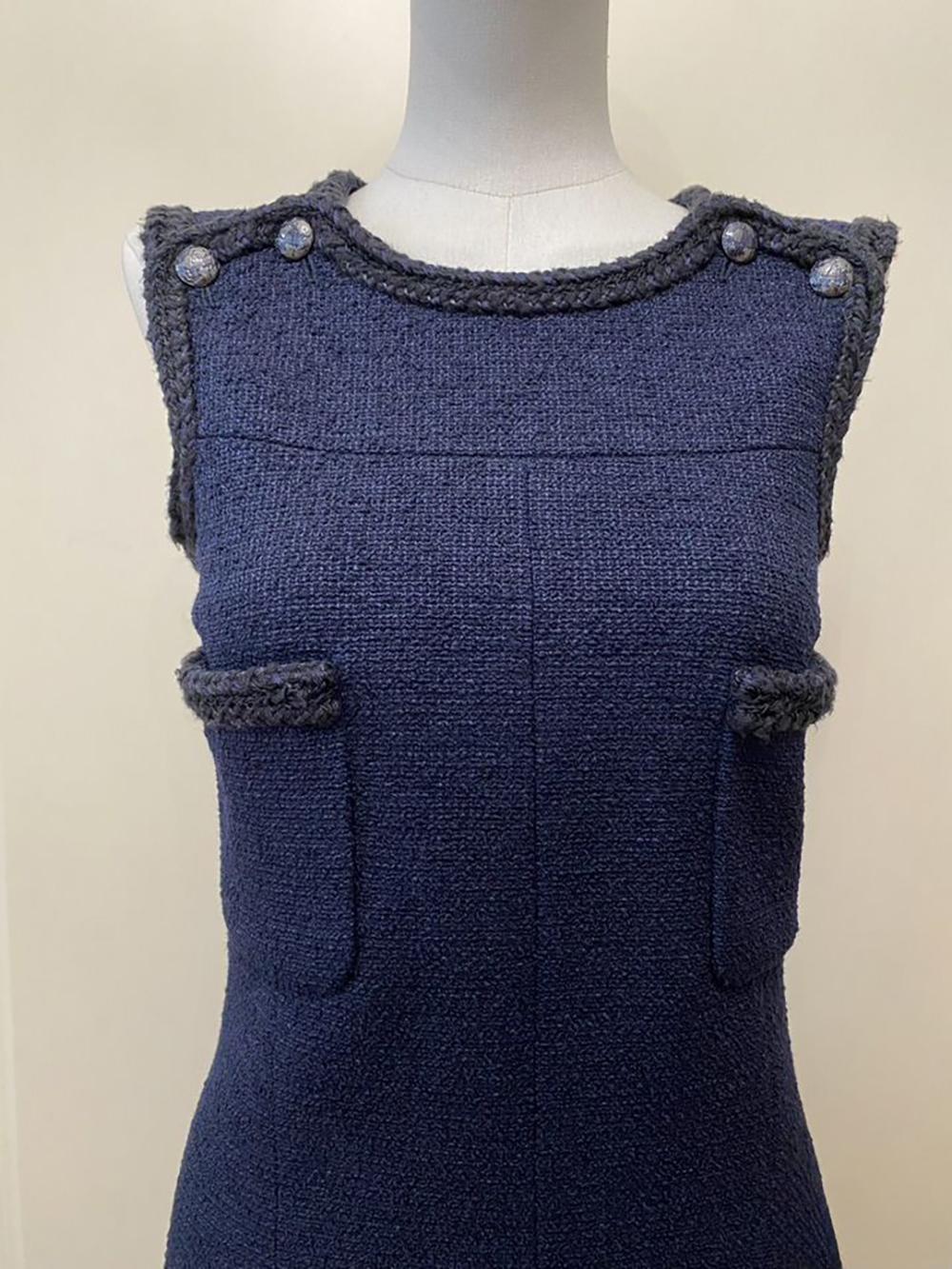 Chanel 7K$ Globalization Timeless Navy Tweed Dress 34 FR in vendita 1