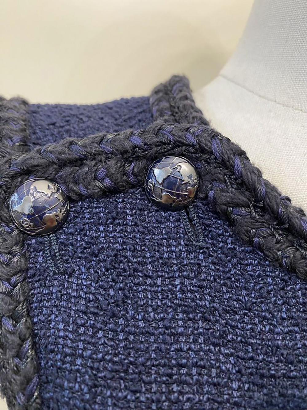 Chanel 7K$ Globalization Timeless Navy Tweed Dress 34 FR in vendita 2