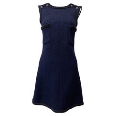 CHANEL 7K$ Globalization Timeless Navy Tweed Dress 34 FR