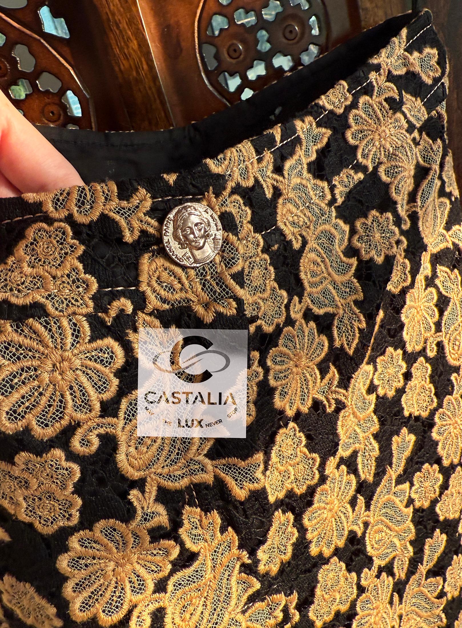 Black Chanel 7K$ New Paris / Rome Embroidered Trousers 36 FR For Sale