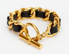 Chanel 80 Black Leather Chain Bracelet