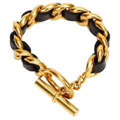 Chanel 80 Black Leather Chain Bracelet