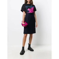 Chanel 80s Blue Textured Wool & Silk High-Waist Straight Skirt