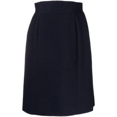 Chanel 80s Blue Textured Wool & Silk High-Waist Straight Skirt