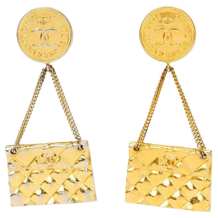 Chanel 80's Flap Bag Clip Earrings For Sale