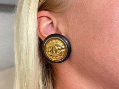CHANEL 80s Giant Round CC Quilted Button Earrings