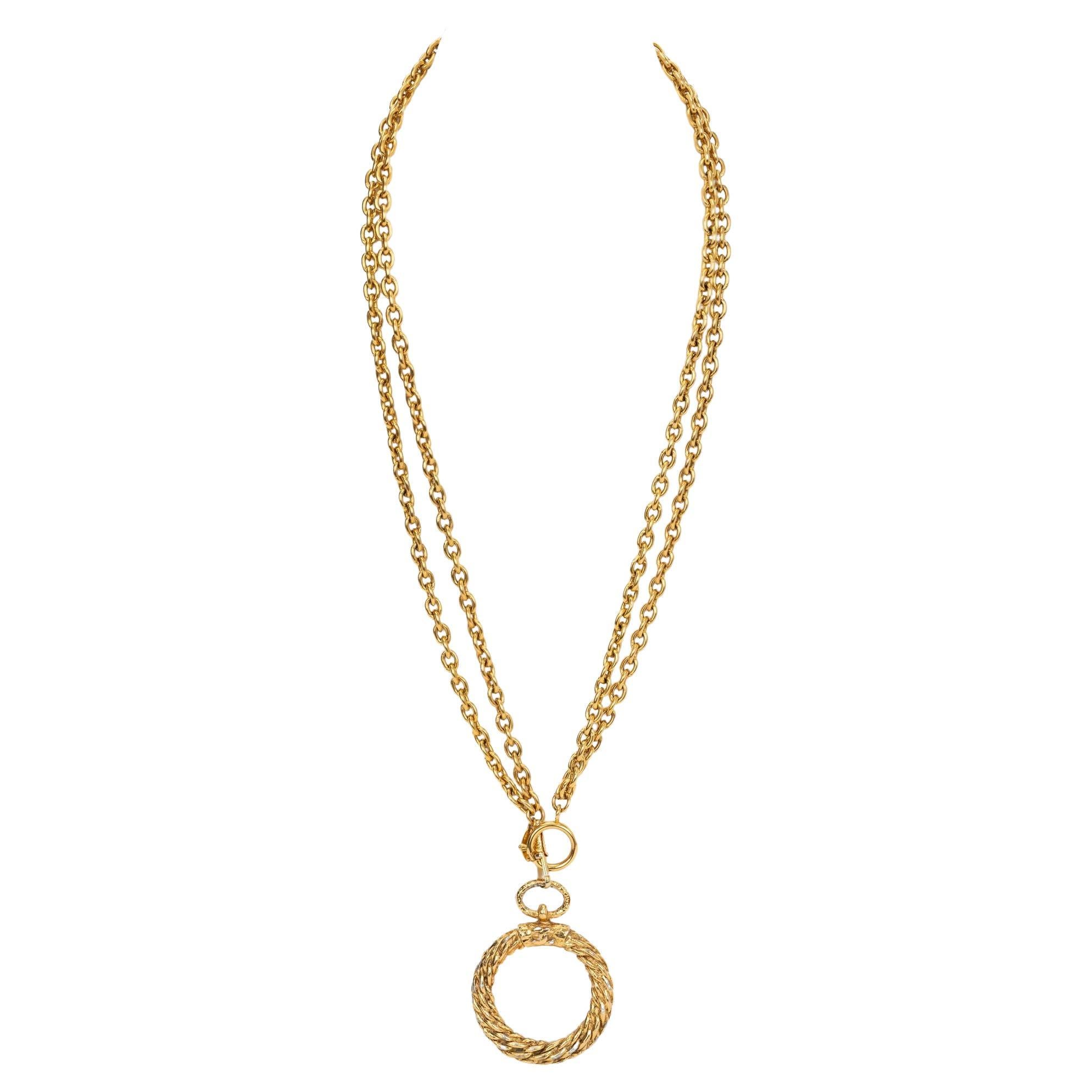 Chanel 80s Gold Tone Loupe Necklace For Sale