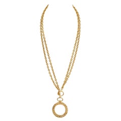 Retro Chanel 80s Gold Tone Loupe Necklace