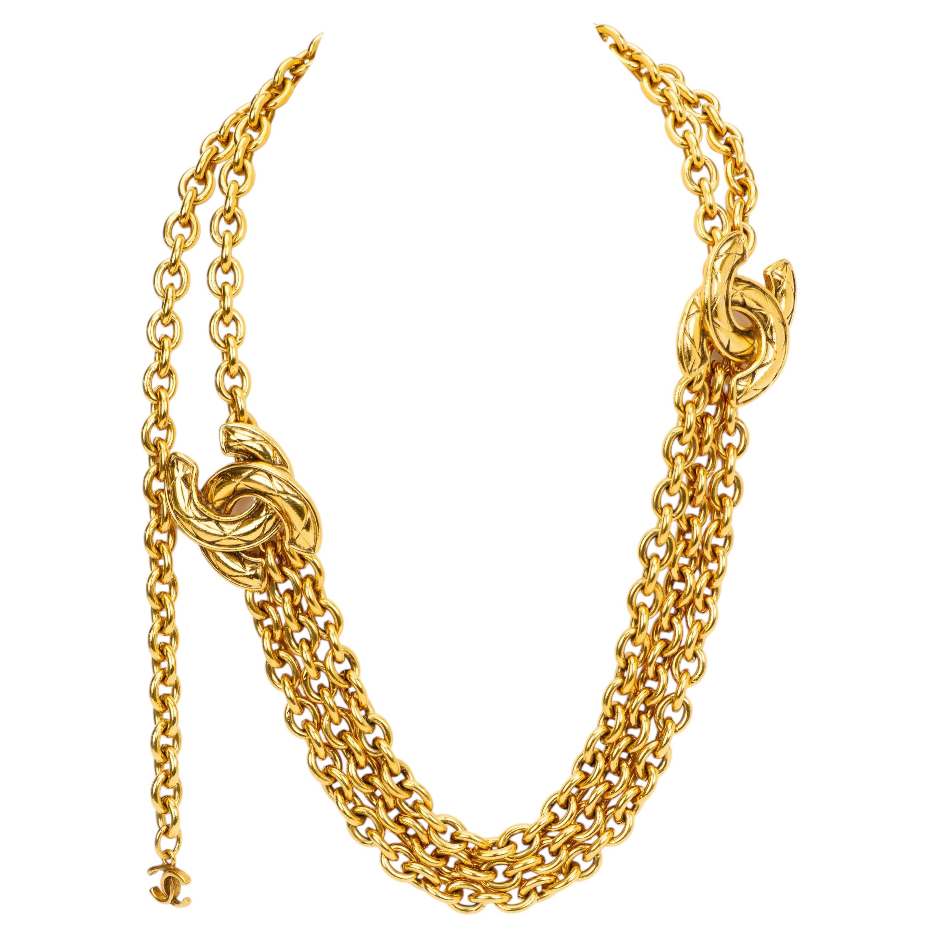Chanel 80's Quilted Logo Triple Belt For Sale