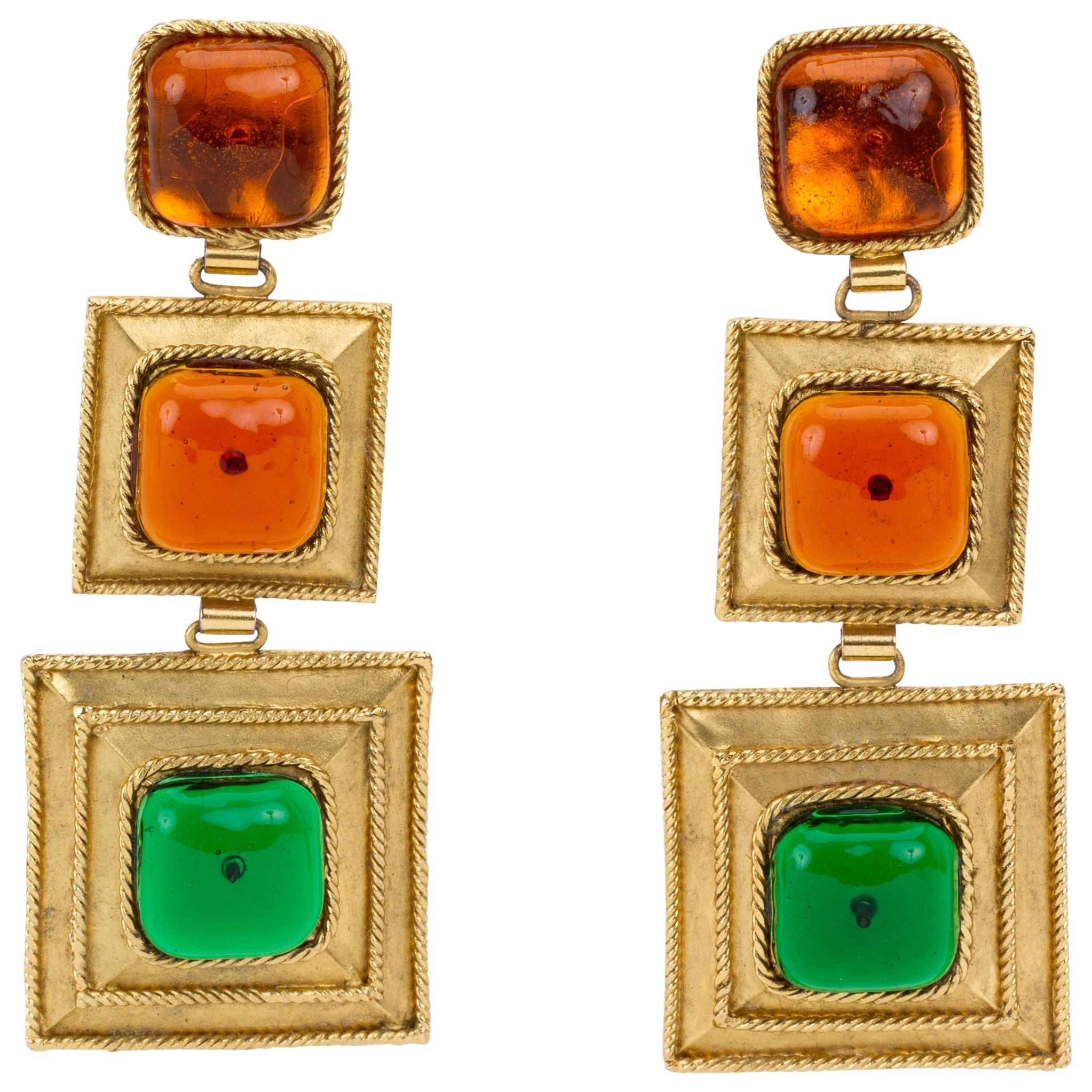 Chanel 80s Rare Gripoix Large Earrings For Sale