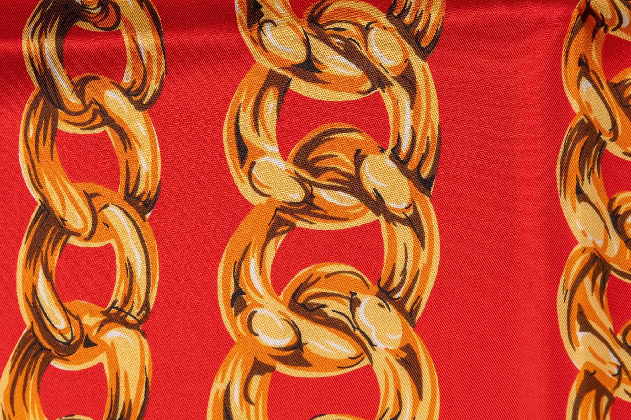 Chanel 80s Red Chains Silk Scarf For Sale 1