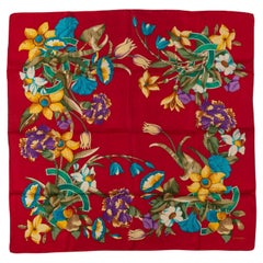 Chanel 80s Red Flower Bouquets Scarf