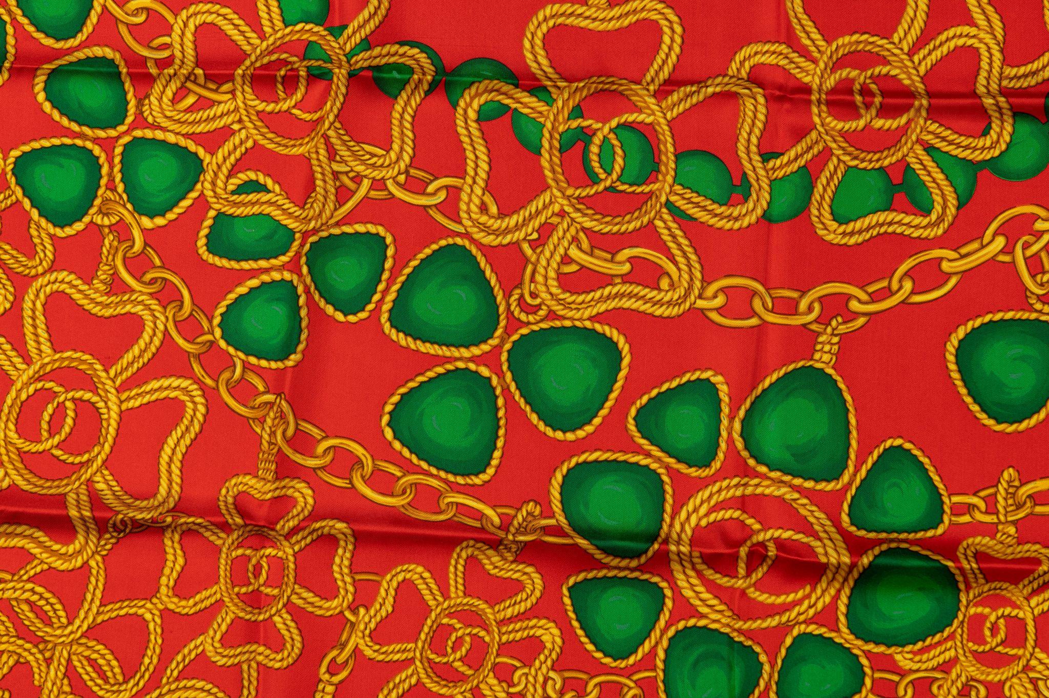 Chanel 80s Red Gripoix Silk Scarf In Good Condition For Sale In West Hollywood, CA