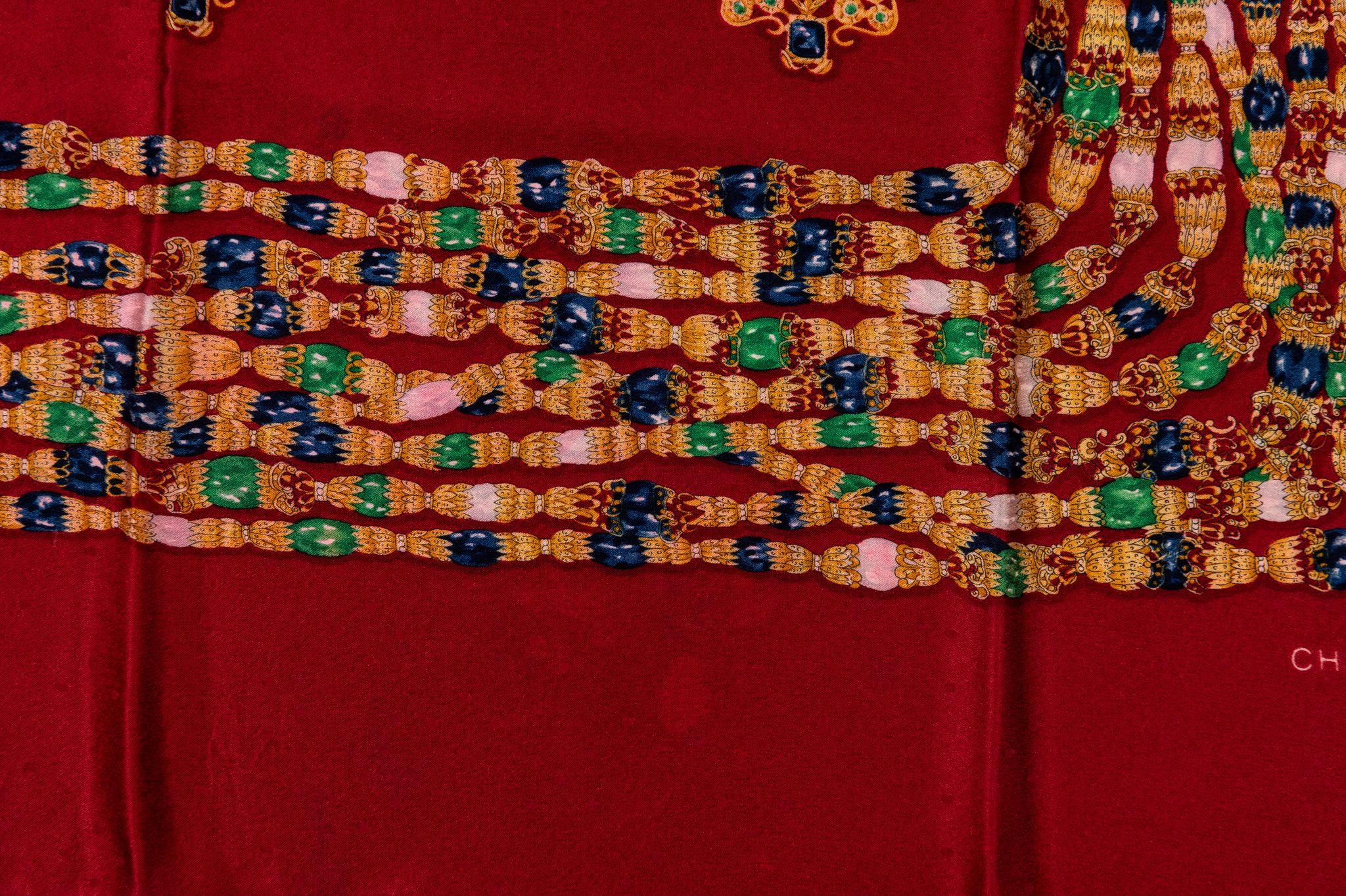 Chanel 80s Red Gripoix Silk Scarf In Good Condition For Sale In West Hollywood, CA