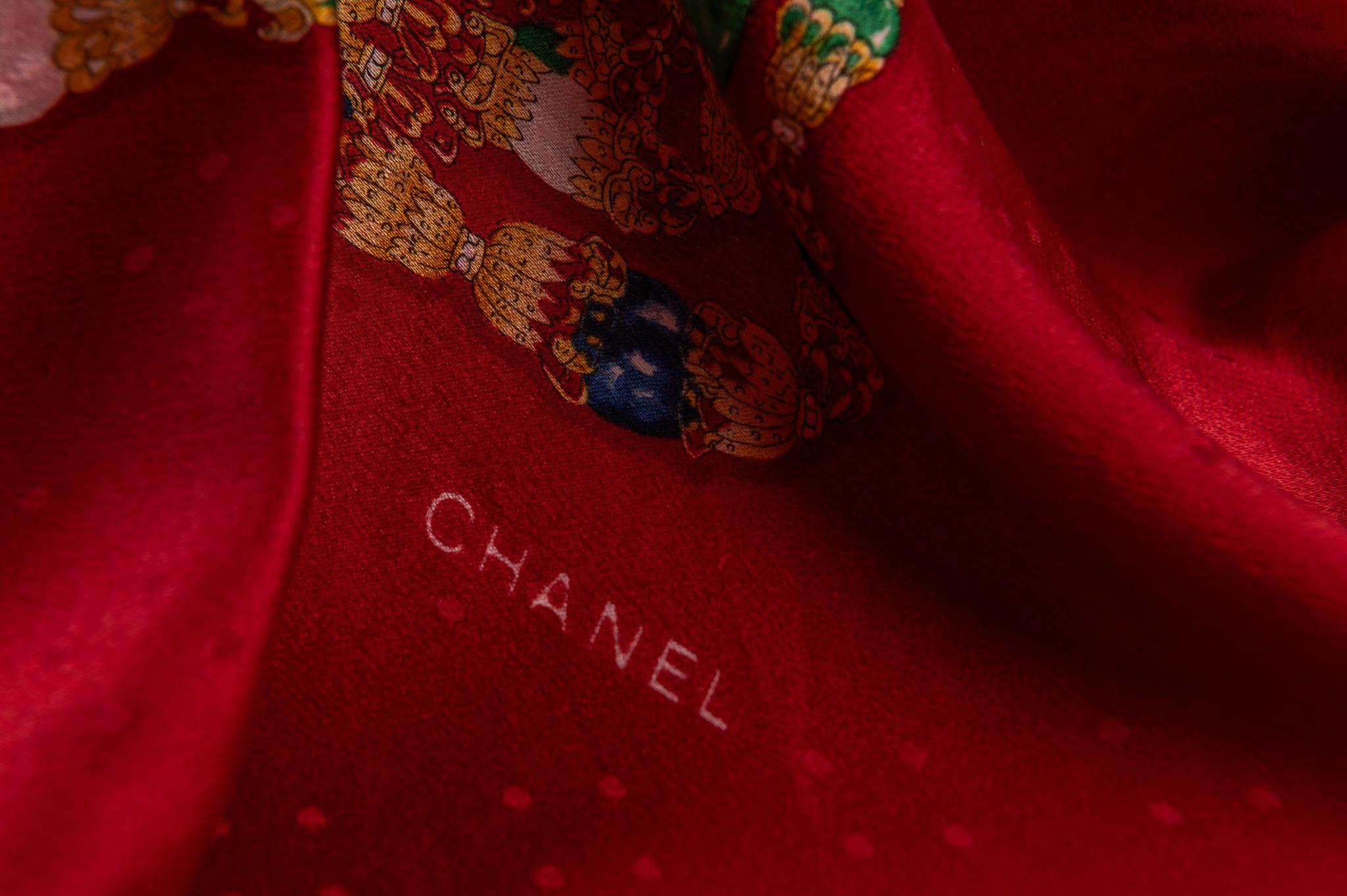 Women's or Men's Chanel 80s Red Gripoix Silk Scarf For Sale