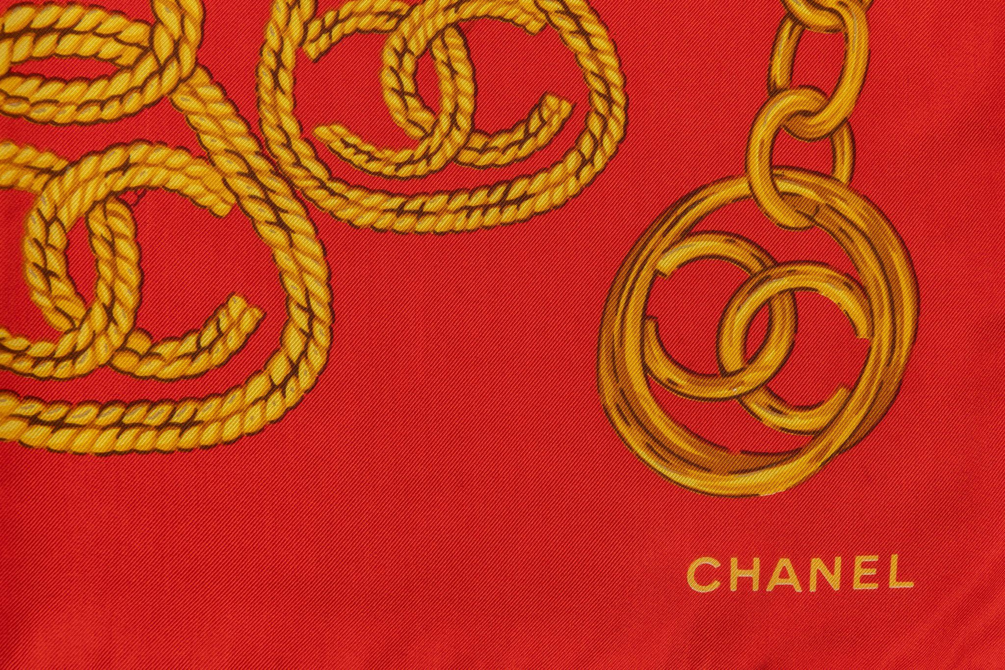 Chanel 80s Red Gripoix Silk Scarf For Sale 1