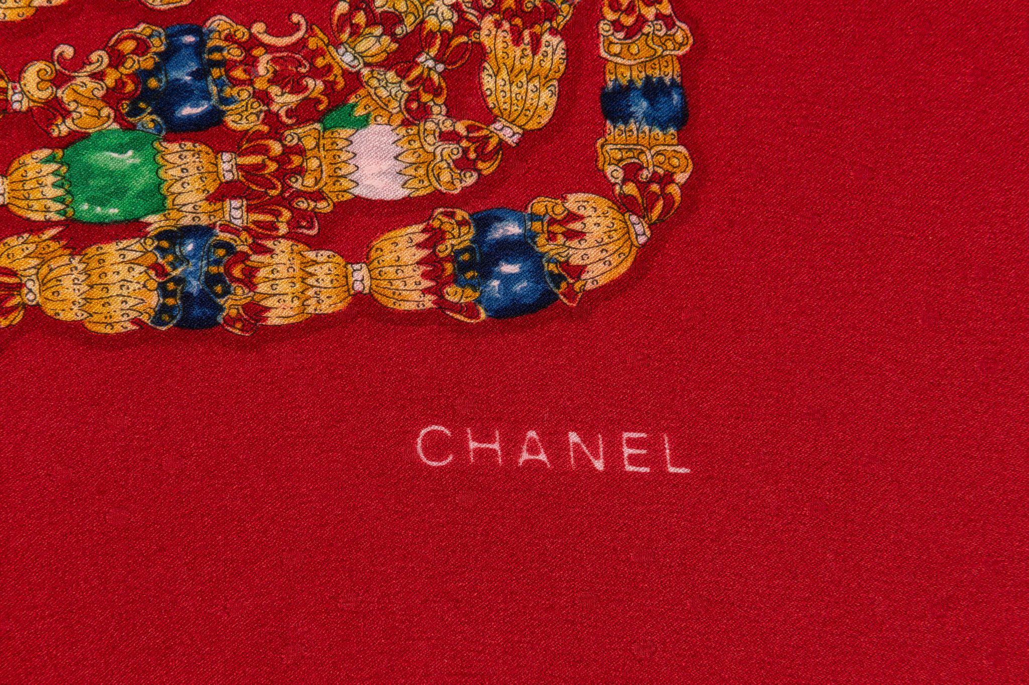Chanel 80s Red Gripoix Silk Scarf For Sale 1