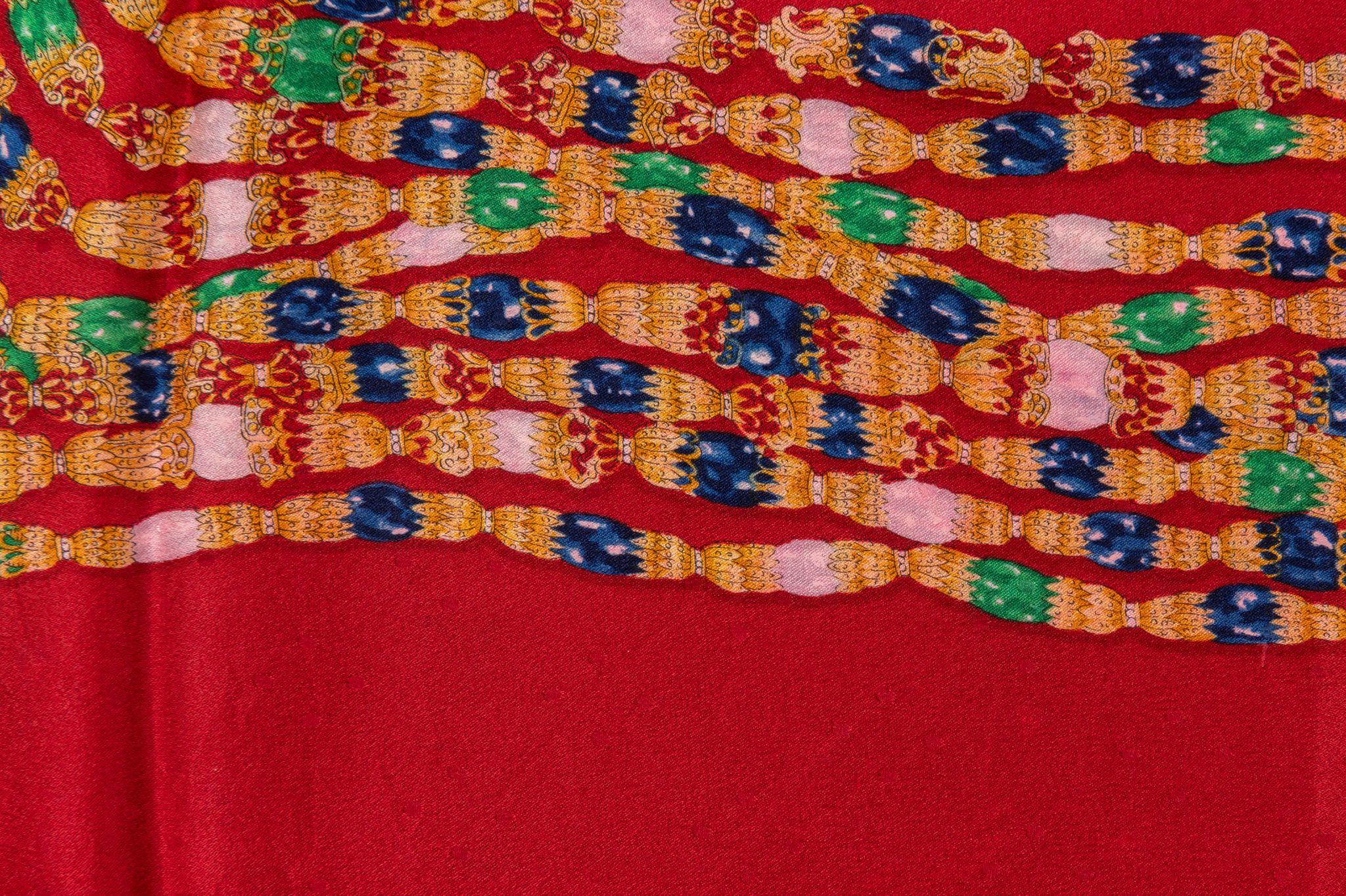 Chanel 80s Red Gripoix Silk Scarf For Sale 2