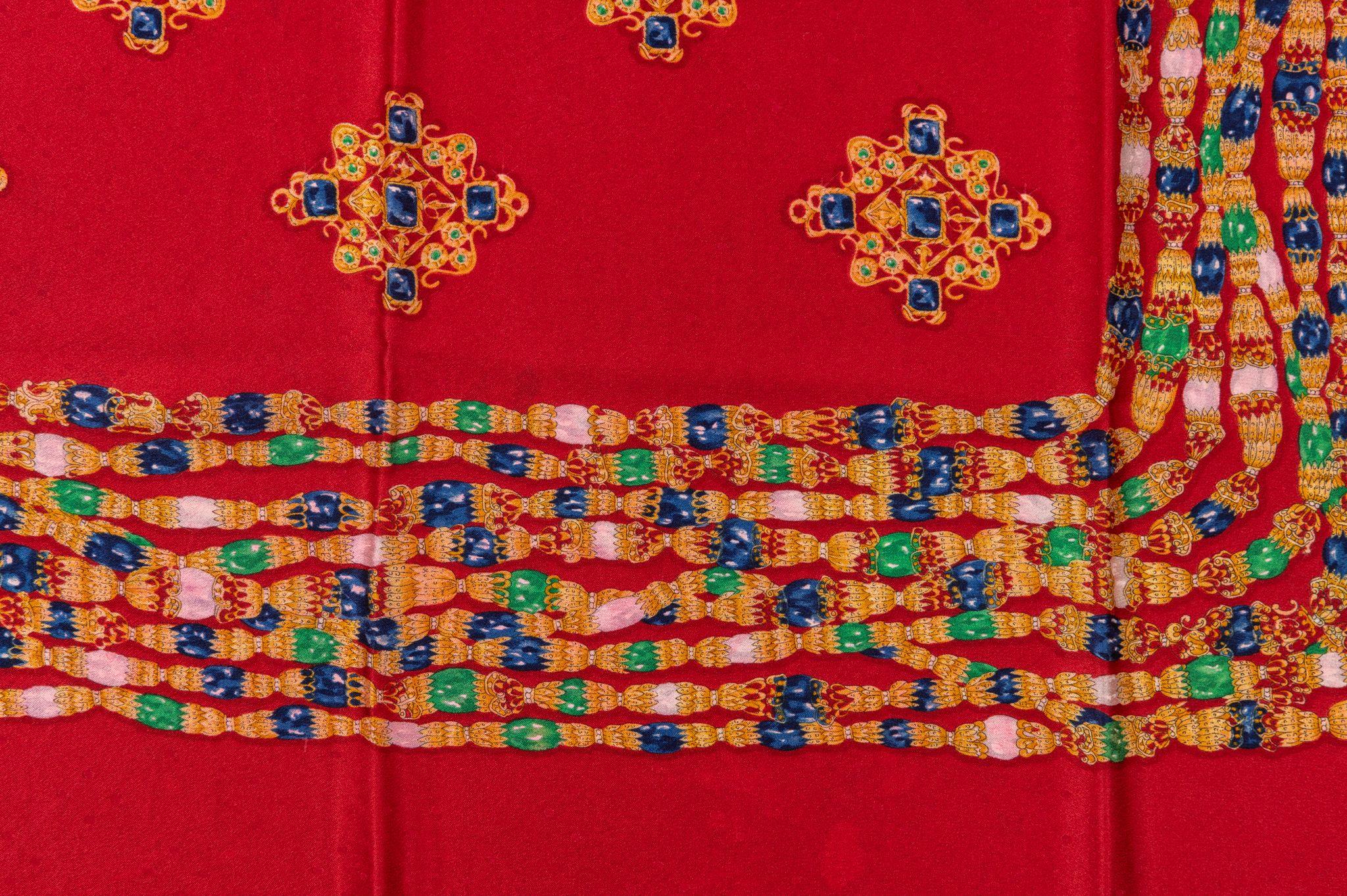 Chanel 80s Red Gripoix Silk Scarf For Sale 3