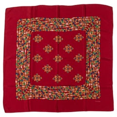 Chanel 80s Red Gripoix Silk Scarf