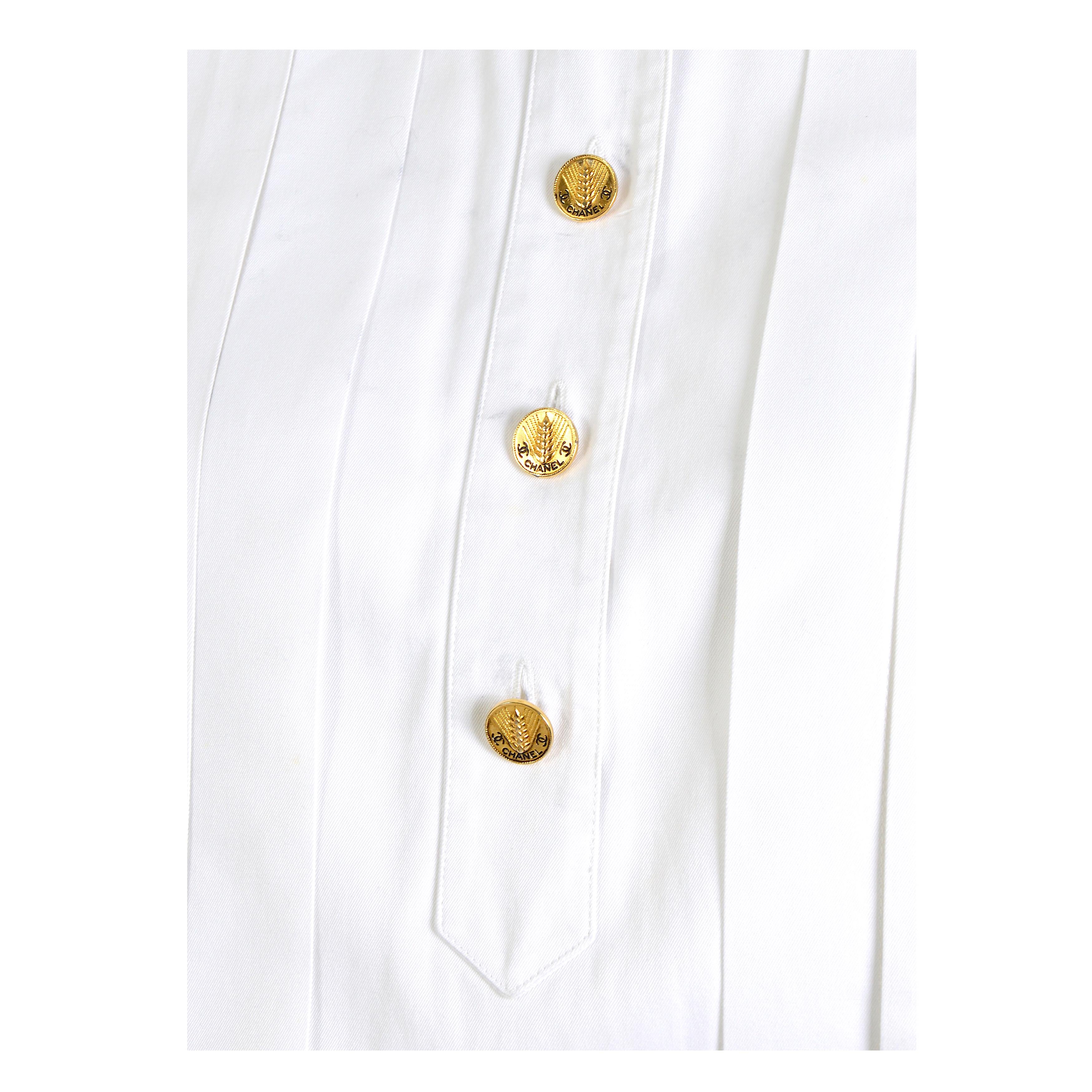 Chanel - Robe à larges épaules vintage en coton noir et blanc avec boutons, signée, années 80 en vente 5
