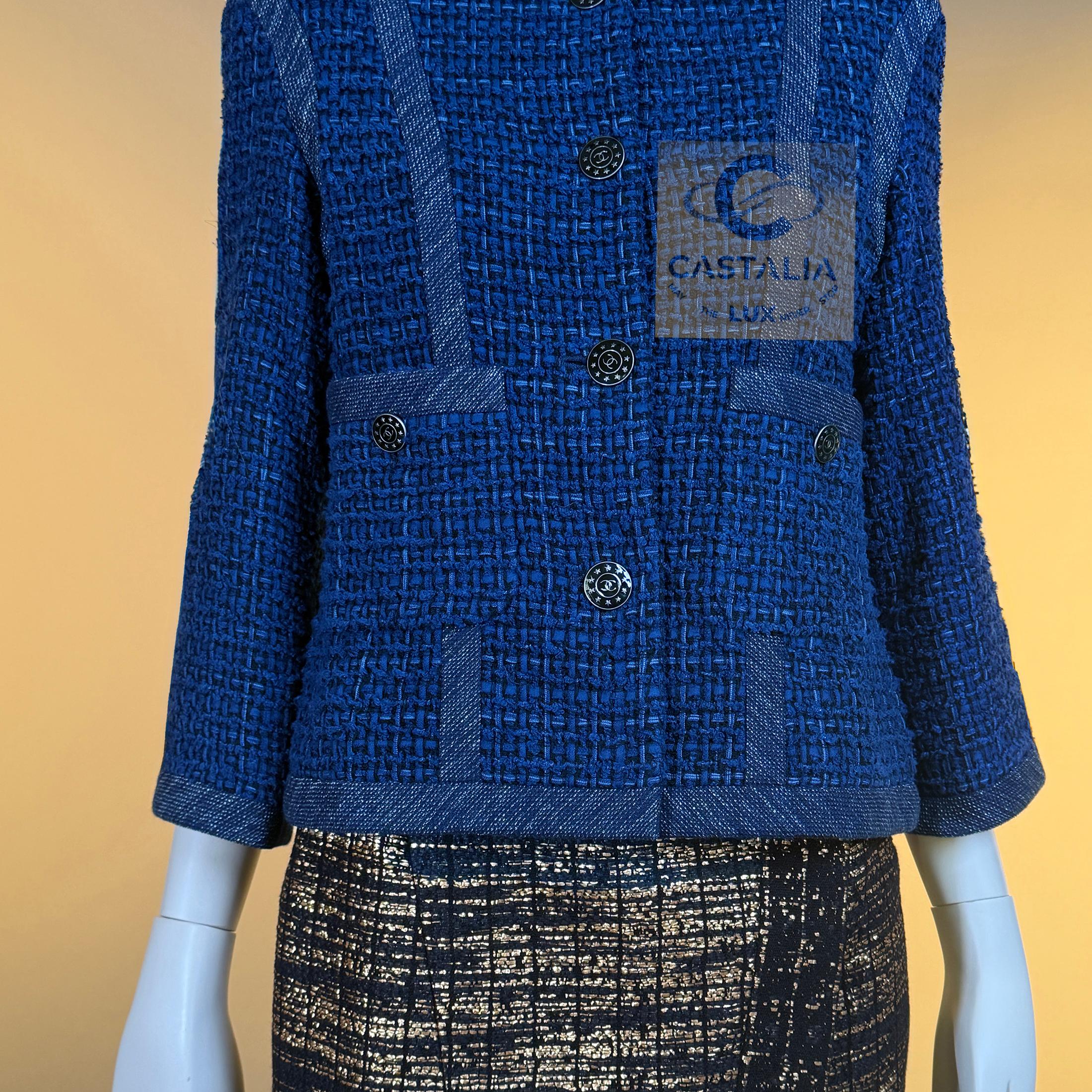 CHANEL 8K$ CC Knöpfe Königsblau Lesage Tweed Jacke 36 FR im Angebot 3
