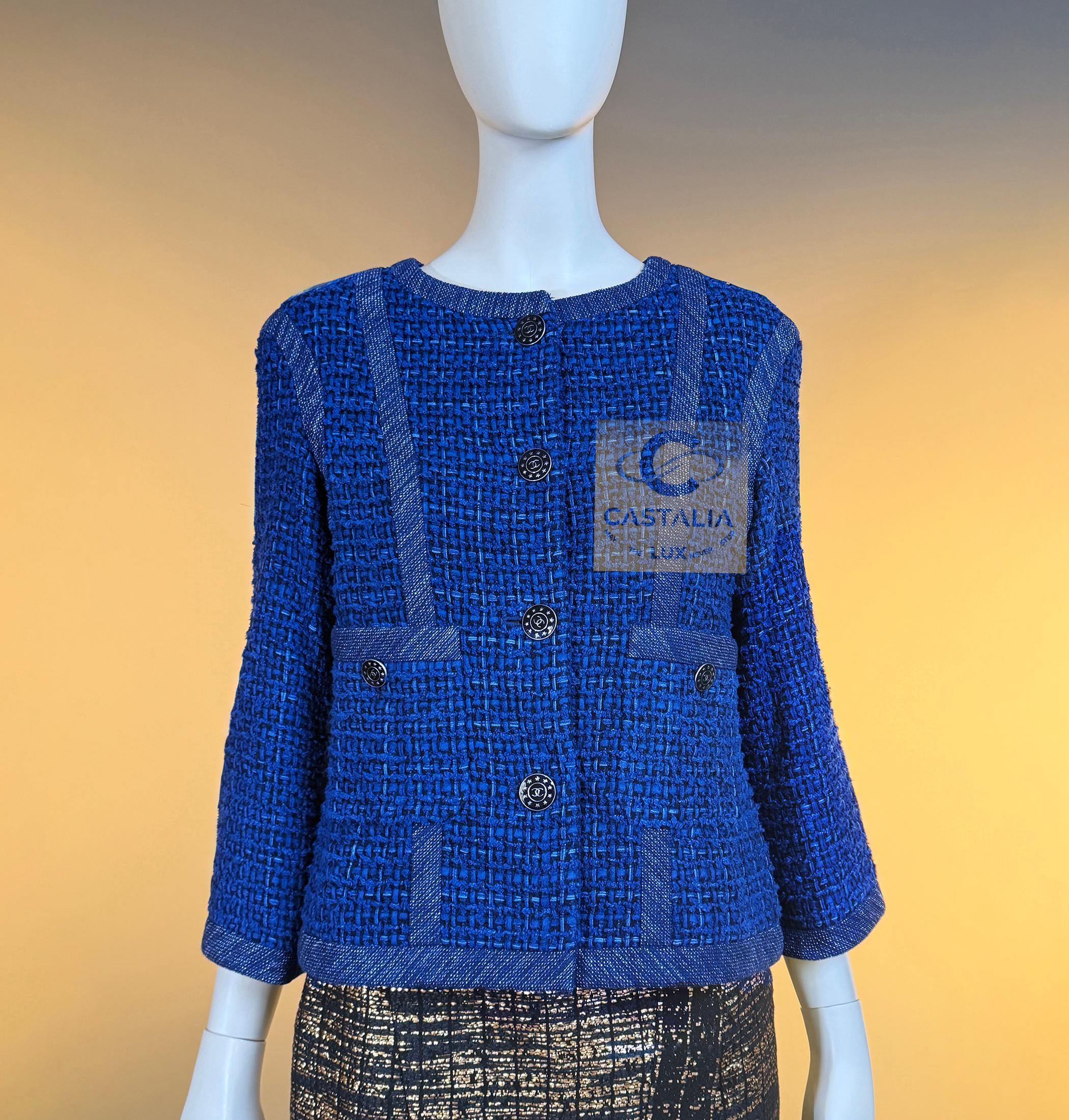 CHANEL 8K$ CC Knöpfe Königsblau Lesage Tweed Jacke 36 FR im Angebot 4