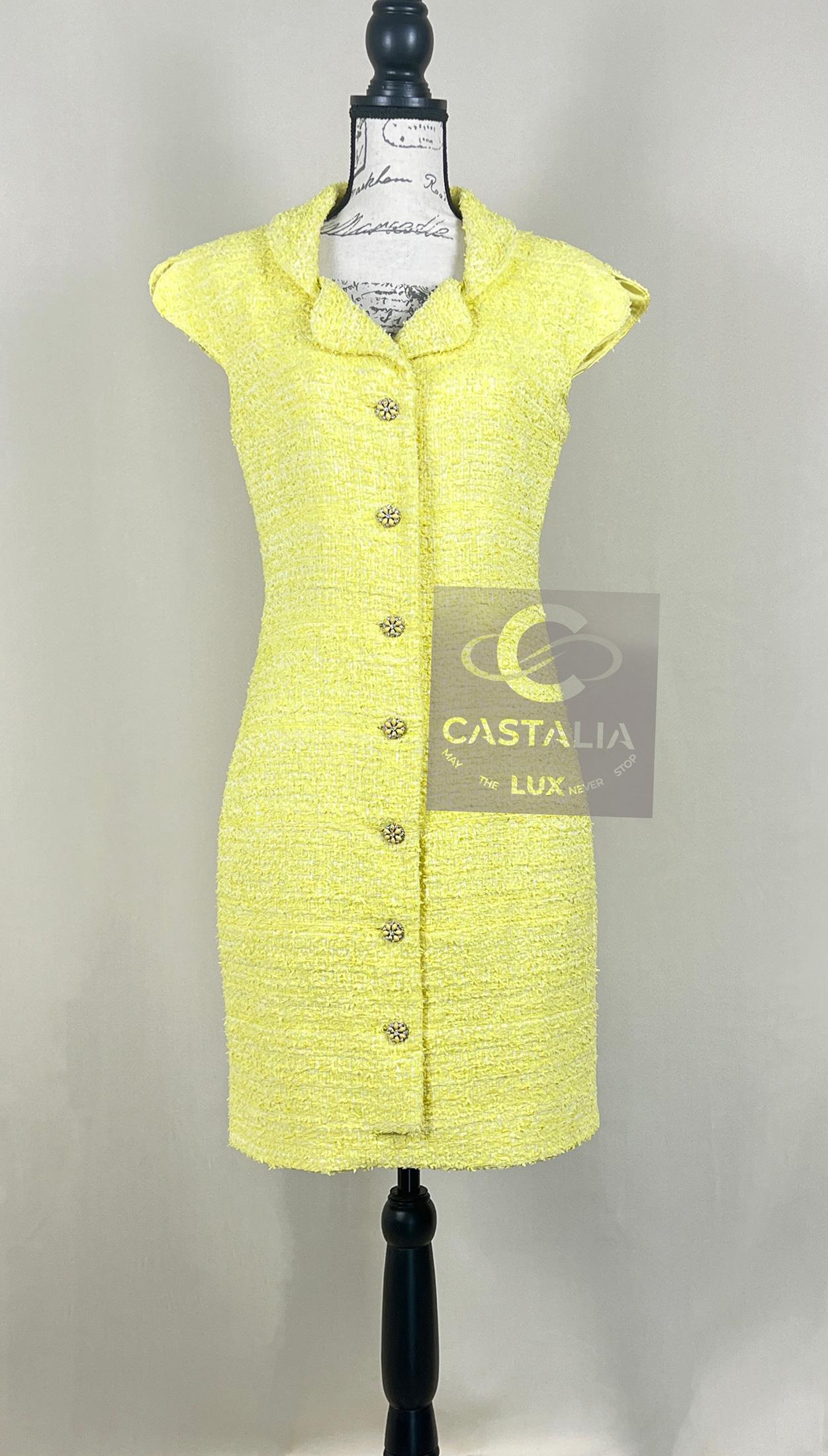 Chanel 8K$ CC Joya Gripoix Botones Vestido Tweed 38 FR 5
