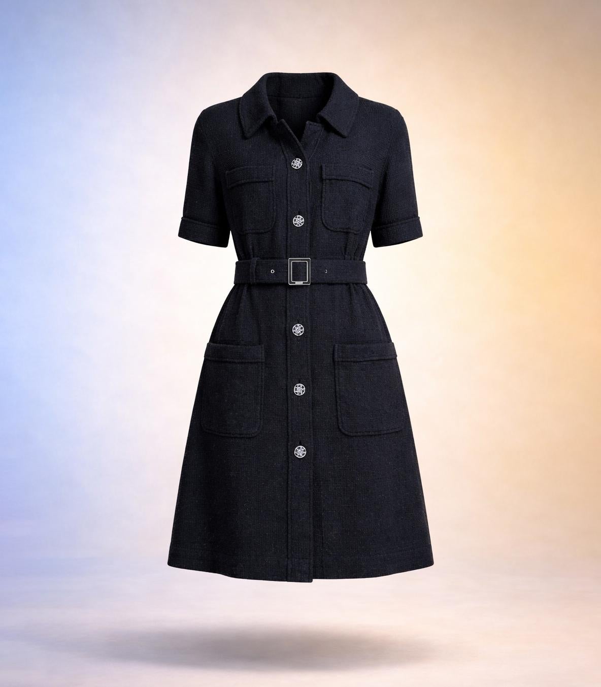CHANEL 8K$ Lana Del Rey Style Black Dress with Logo Belt 36 FR