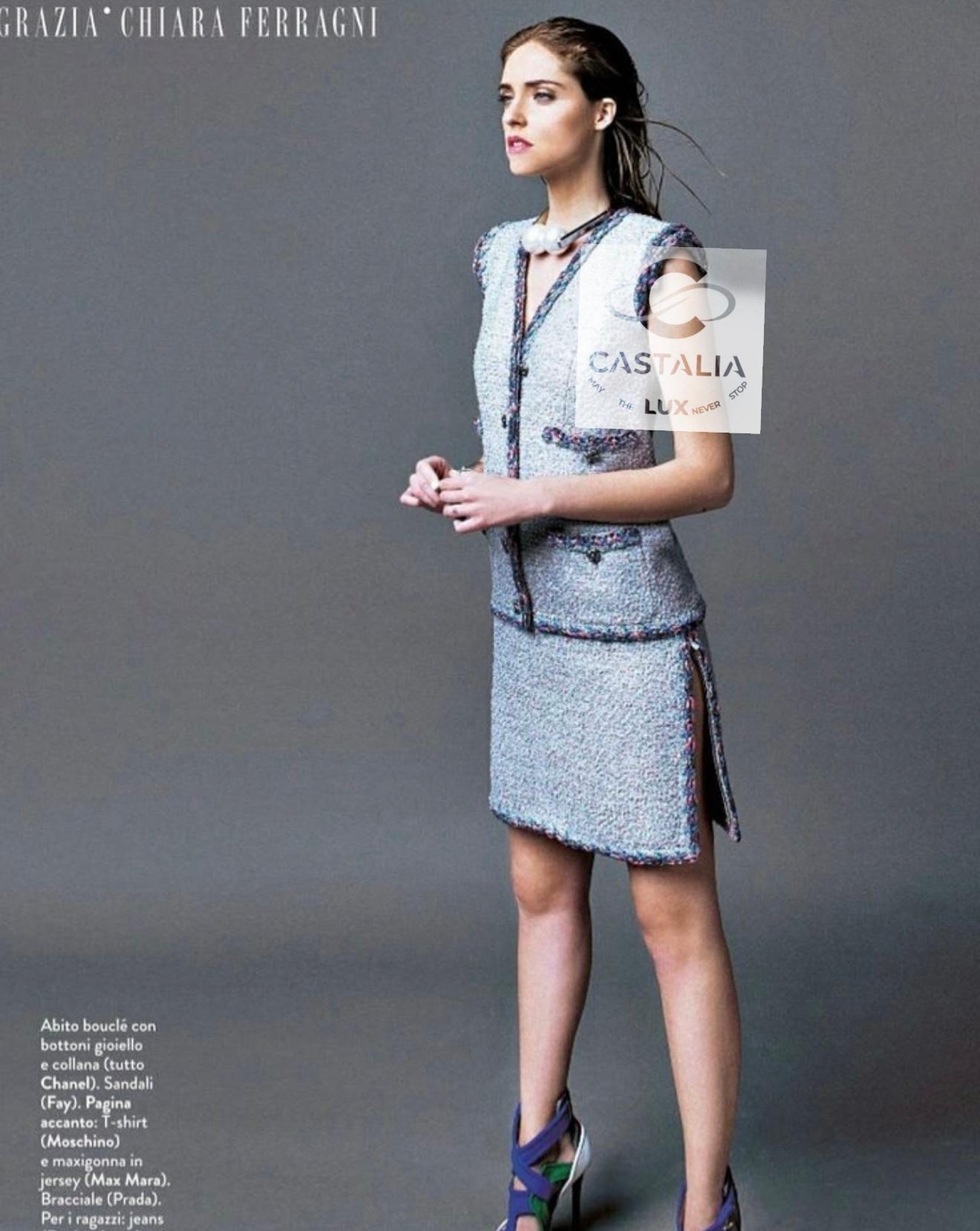 Chanel 8K$ New Chiara Ferragni Style Runway Tweed Dress 40 FR In New Condition For Sale In Dubai, AE
