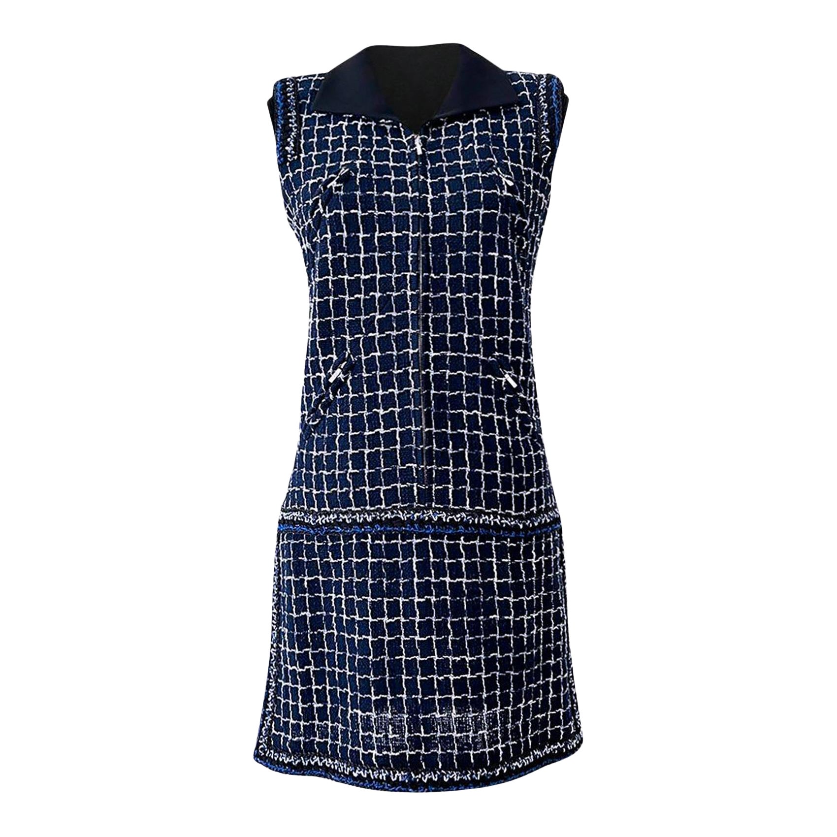 Chanel 8K$ New Runway Navy Tweed Dress 36 FR