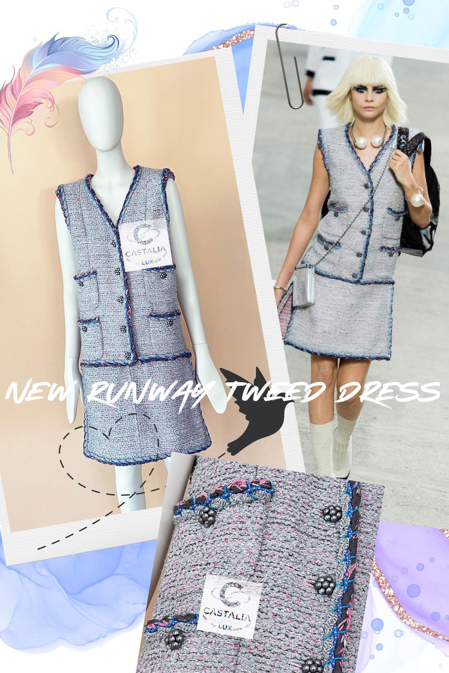 L'iconico abito in tweed grigio di Chanel dalla passerella della primavera 2014 / Contemporary ART / Collectional by Karl Lagerfeld
~ Prezzo della boutique 8.760$
~ Come visto su Cara Delevingne in passerella nel LOOK # 1 ~ visto su molte celebrità