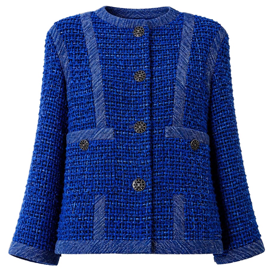 CHANEL 8K$ Paris / SINGAPORE Blue Lesage Tweed Jacket 36 FR
