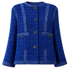 CHANEL 8K$ Paris / SINGAPORE Blue Lesage Tweed Jacket 36 FR
