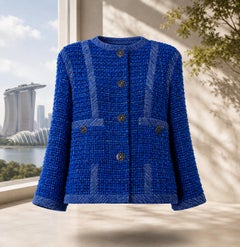 CHANEL 8K$ Paris / SINGAPUR Blaue Lesage Tweed Jacke 36 FR