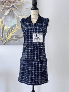 Chanel 8K$ Wearable Art Navy Tweed Dress 36 FR