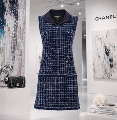 Chanel 8K$ Wearable Art Navy Tweed Dress 36 FR