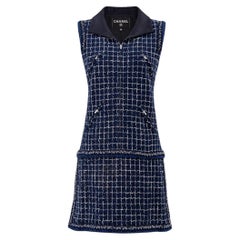 Chanel 8K$ Wearable Art Navy Tweed Dress 36 FR