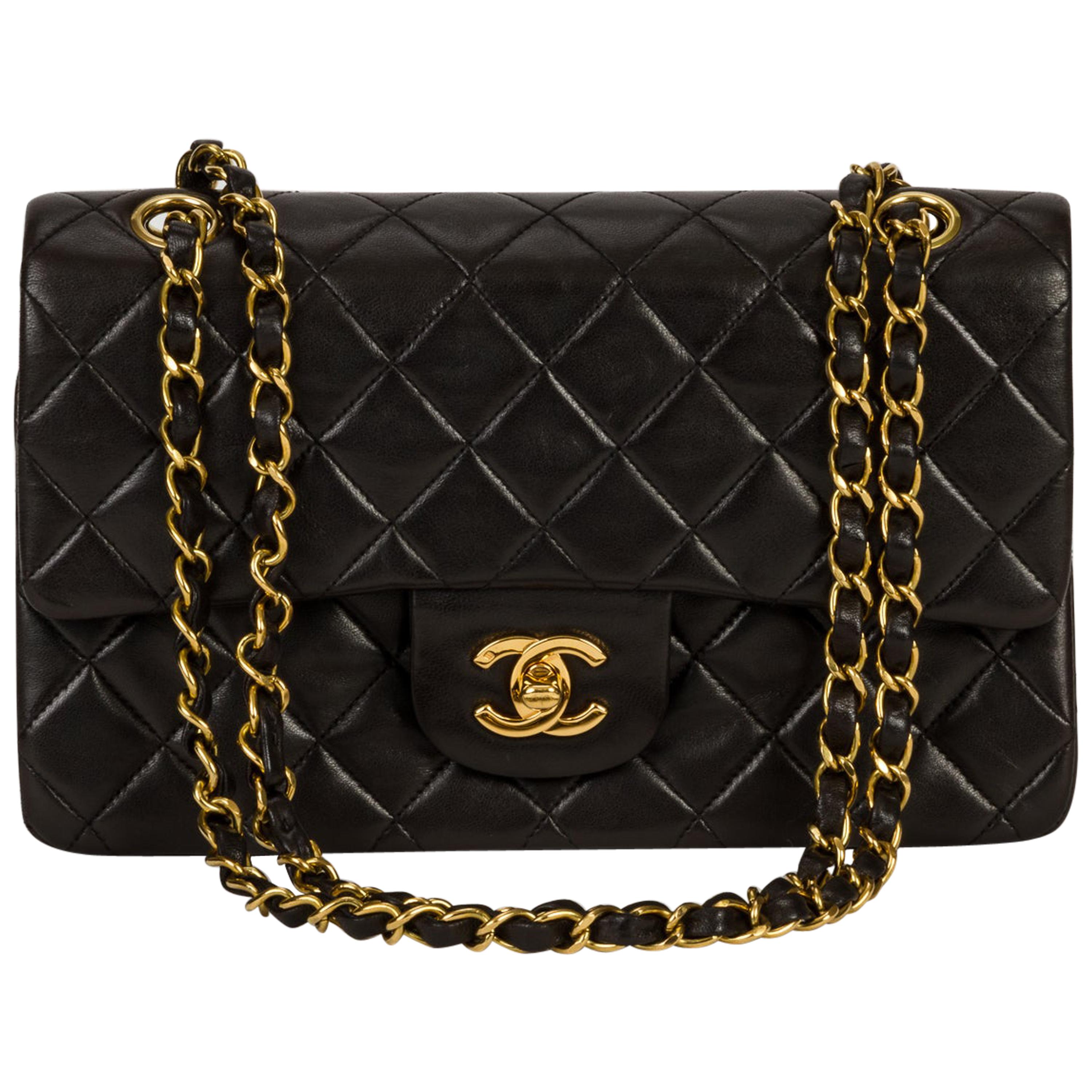Chanel 9" Black Classic Double Flap Bag with Gold Hardware
