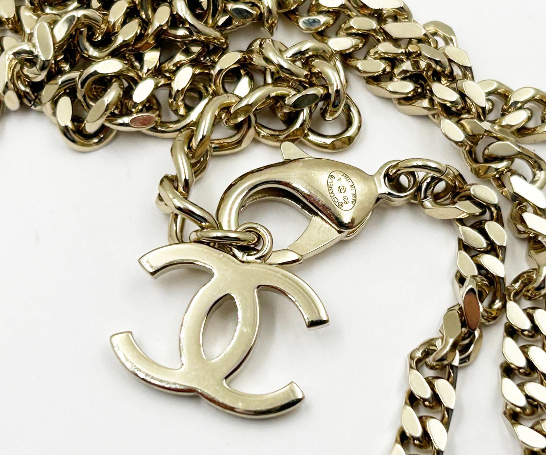 Chanel 9 Silber CC Kristall Gold Kette Gürtel Halskette (Kunsthandwerker*in)