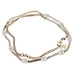 Chanel 9 Silver CC Crystal Gold Chain Belt Necklace