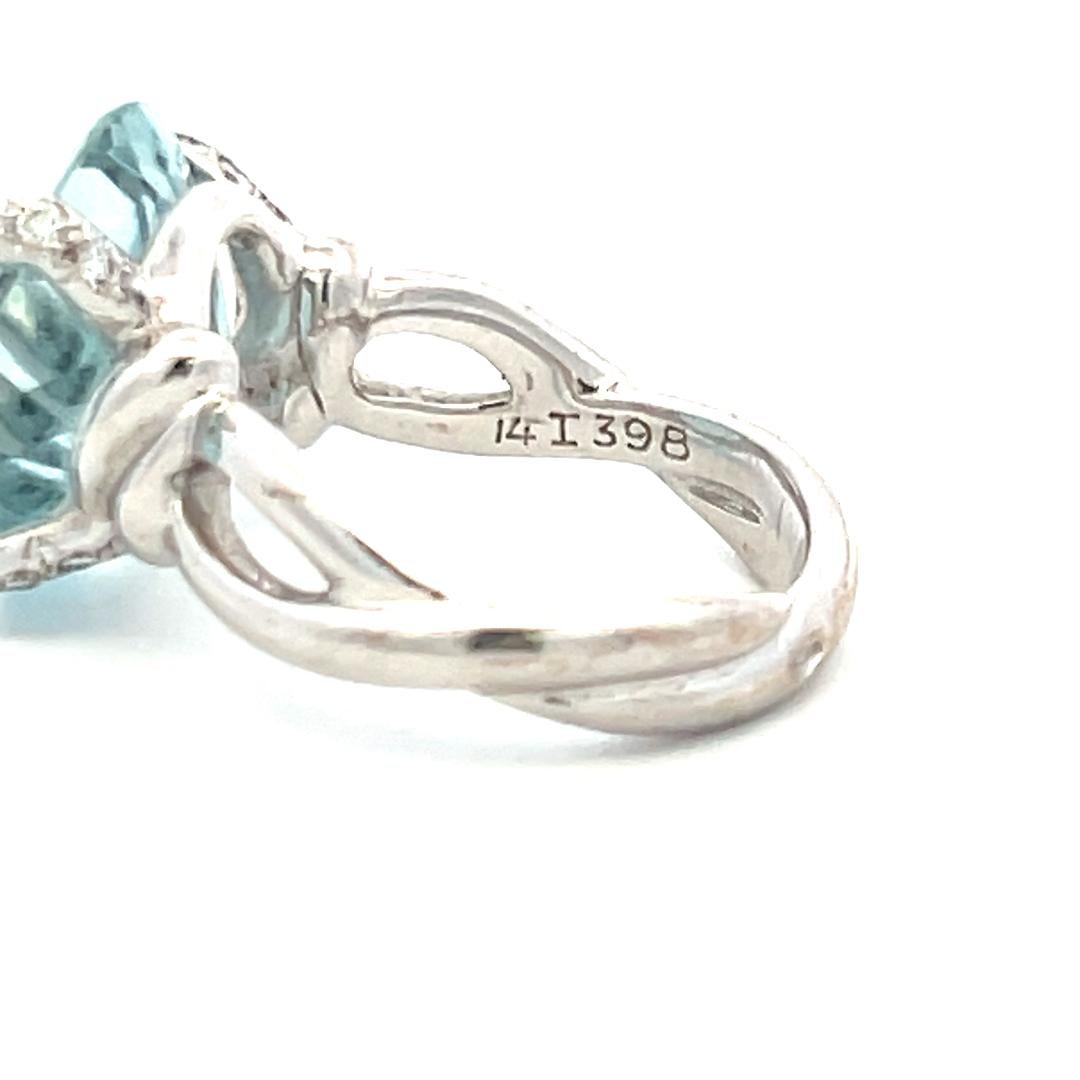 Chanel 9.00 Carat Aquamarine 0.12 Carat Round Diamond 18K WG Cocktail Ring For Sale 3