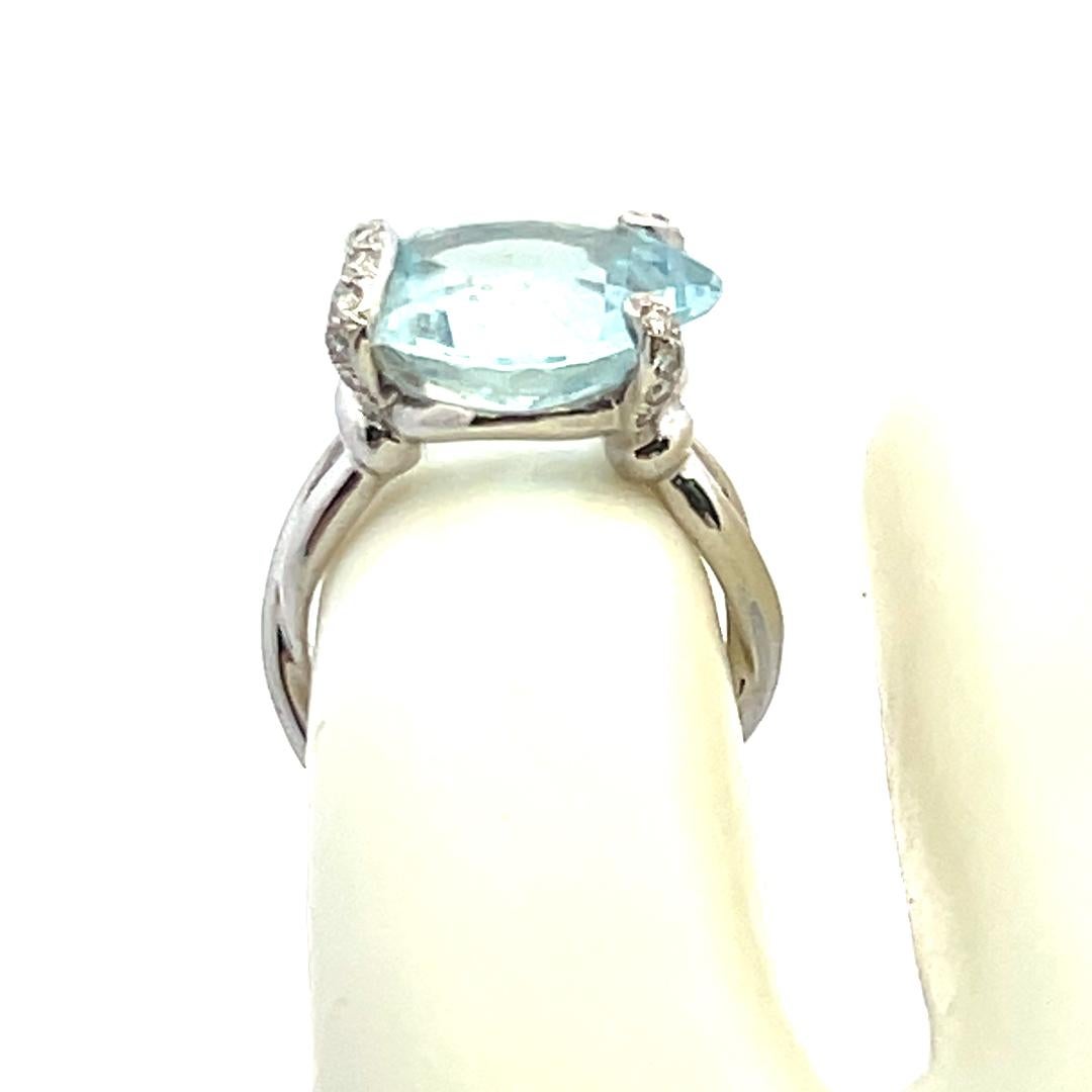 Chanel 9.00 Carat Aquamarine 0.12 Carat Round Diamond 18K WG Cocktail Ring For Sale 4
