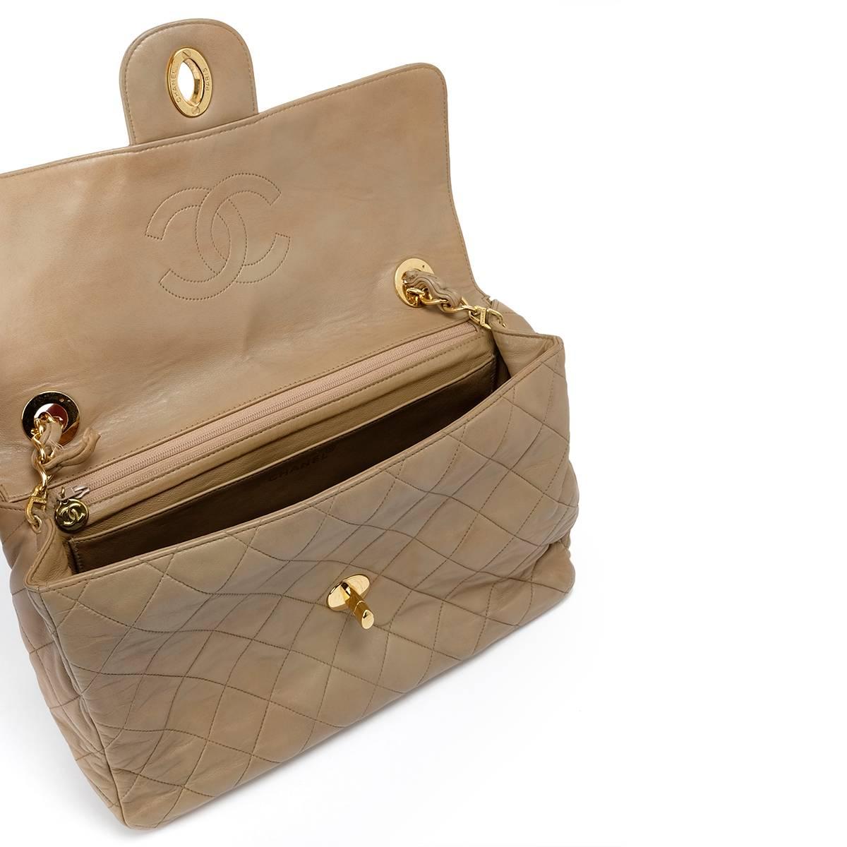 Women's Chanel Soft Beige Leather Lambskin Single Flap Jumbo Bag, 1990s For Sale