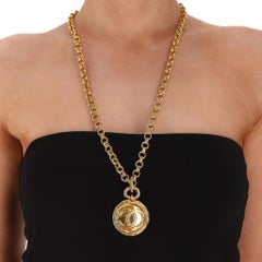 Chanel 90's 24k Gold Plated 'CC' Logo Medallion & Mirror Double-Sided Necklace
