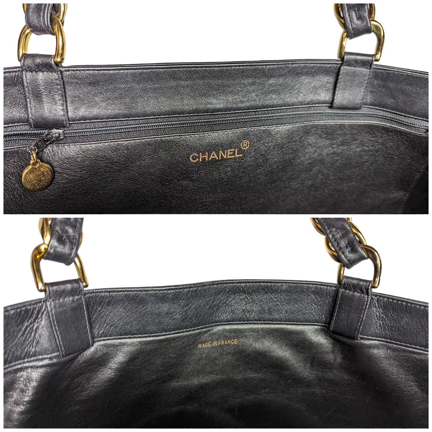 Chanel 90s Black Calfskin CC Chain XL Shopper Tote For Sale 3