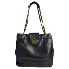 Chanel 90s Black Large Vintage Leather Shoulder Bag