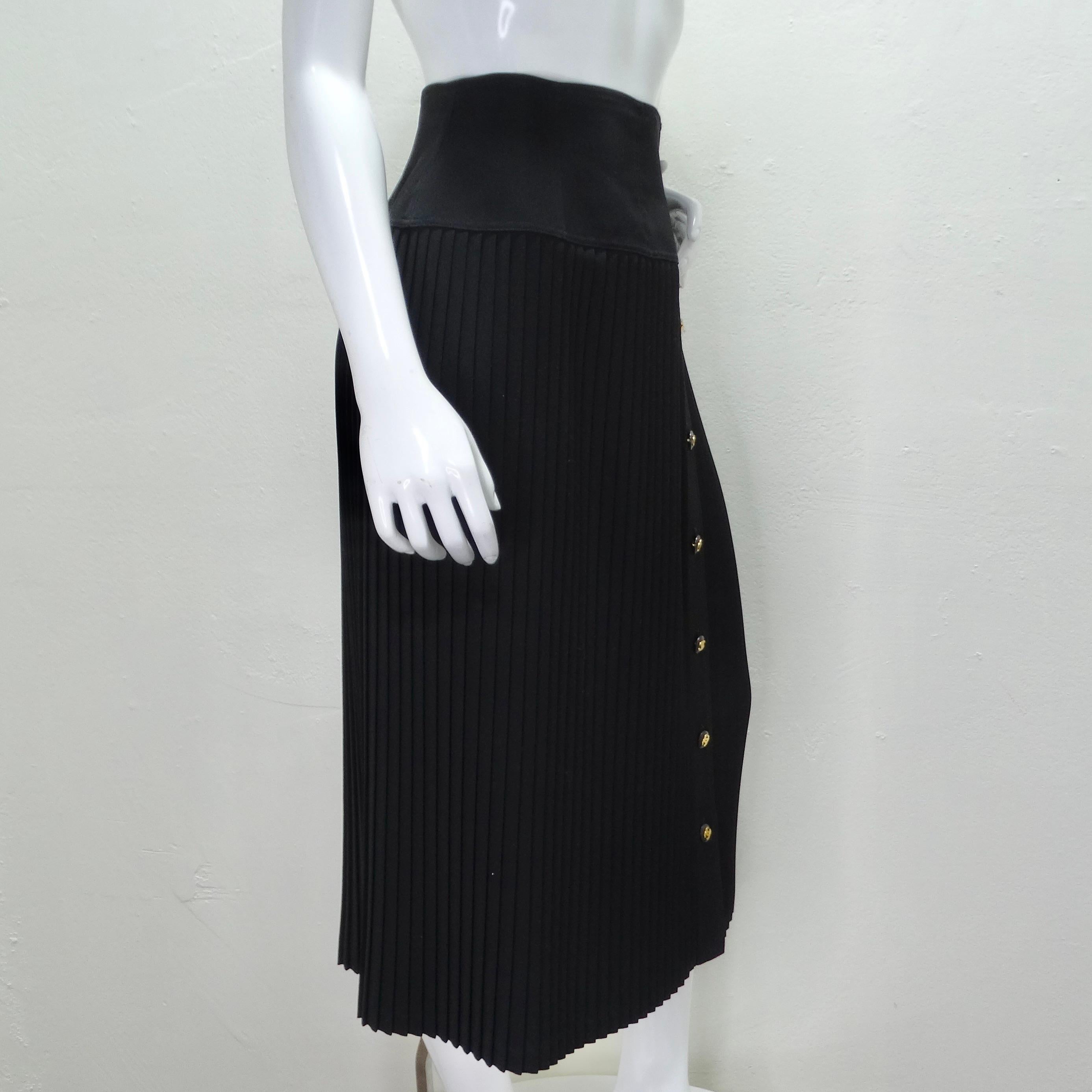 Chanel 90s Black Pleated Midi Skirt For Sale 1